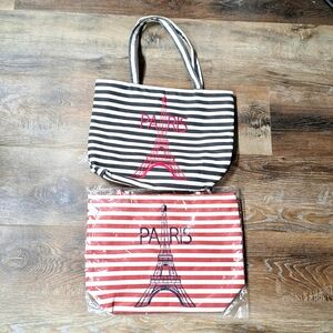 Lightweight Canvas Embroidered "Paris Eiffel Tower" Tote Bags(2) Bundle, NWT🗼